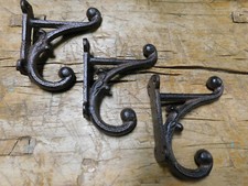 3 Cast Iron Brown Victorian Style Coat Hooks Hat Hook Rack Hall Tree SCHOOL