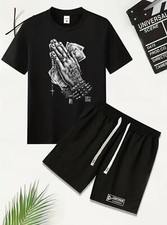 Men's 2 Pieces Outfits, Round Neck Short Sleeve T-Shirt  Drawstring shorts set
