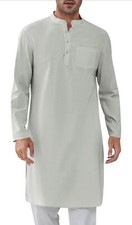 Gafeng Mens Kaftan Robe Button Down Long Sleeve Henley Cotton Split Gown Shirt
