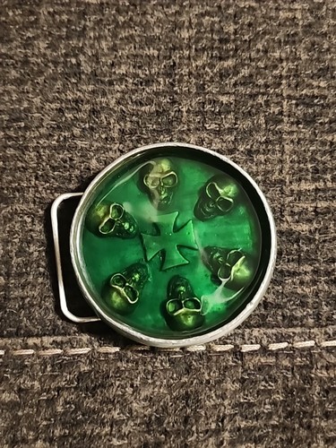 SKULL IRON CROSS BELT BUCKLE PUNK GOTH BIKER HEAVY UNIQUE MUSIC VTG 90s