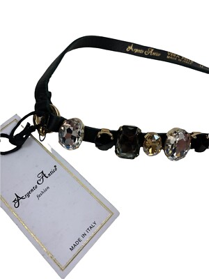Argento Antico Vera Pelle leather & crystal belt. Made in  display picture 3