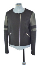 Sandro Paris Biker Jacket Black Leather Detail Textured Cotton F40 Uk 10 12