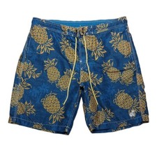 Caribbean Joe Swim Trunks Mens XL Blue Pineapple Print Lined Pockets