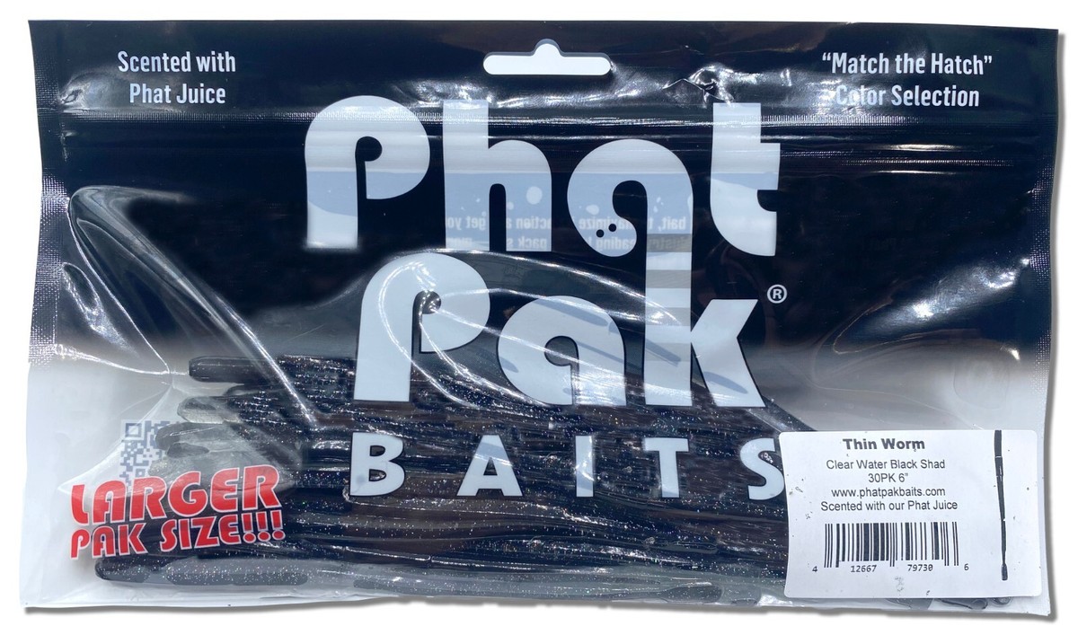 Esche Da Pesca Phat Pak Baits 30 Pezzi - Worm 6" Finesse Straight Tail, Profumate, Per Bass