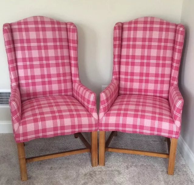Pink Plaid Waverly Upholstered Side Chairs Immaculate Sold As A Pair