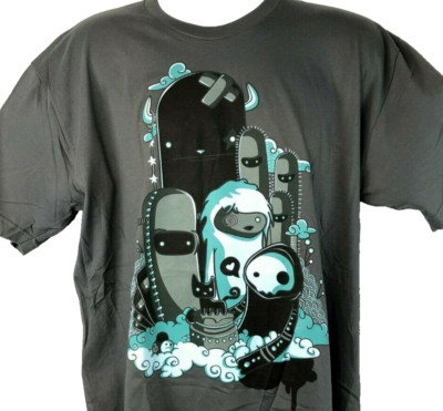 Kawaii Goth Kitty Ghosts Adventure Mens T-Shirt size XL Shirt Woot USA Made Cute