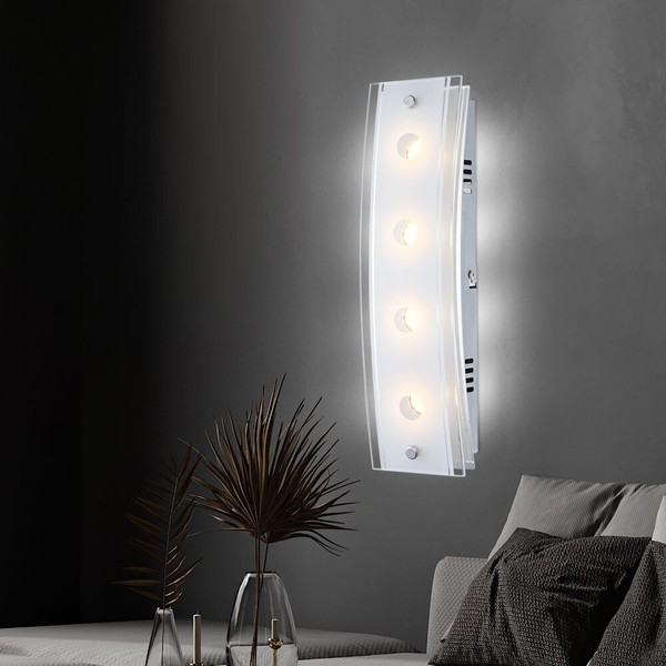 Wandlampe Wohnzimmerleuchte Wandleuchte 4 Flammig Chrom Glas Weiß Led L 33 Cm-image