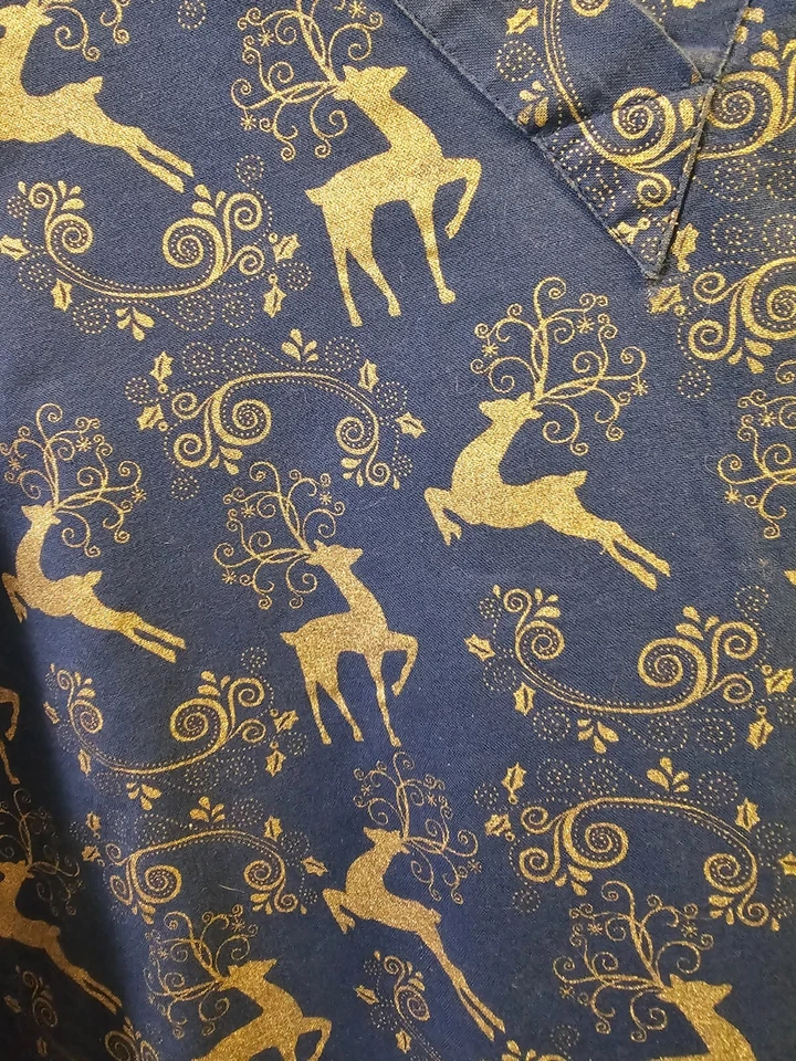 TAFFORD Women’s Holiday Blue with Silver Reindeer Print Cotton Scrub Top 3XL - Image 2 of 3