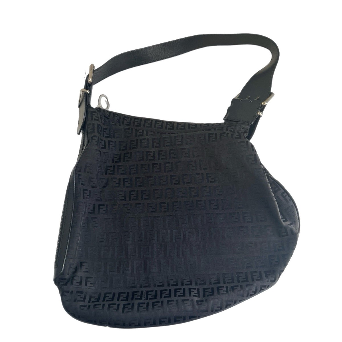 Authentic Fendi Vintage Zucca Canvas And Leather Oyster Bag Black