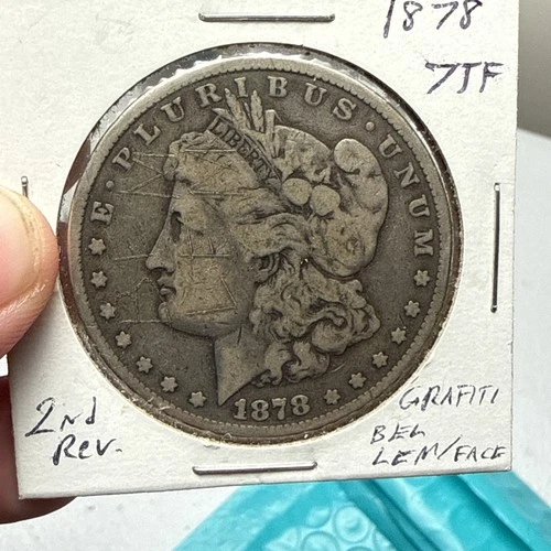 1878 Morgan Silver Dollar - Rev of '78, 7 TF nice tone  VG details scratched up