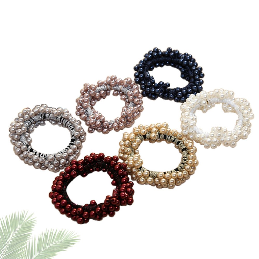 APL 6 Pezzi Fascia per Capelli Perla Palline di Cristallo Cravatta per Capelli Fatta a Mano Panno Perline Anello per Capelli