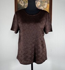 JM Collection Tops Women's Blouse Shortsleeve Brown Large Round Neck