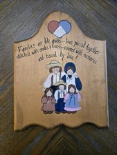Vintage Wooden Hand Painted Folk Art Families Quilts