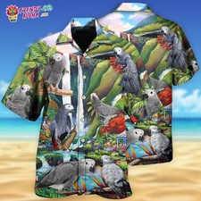 Parrot African Grey Style Hawaiian Shirt Trendy Aloha