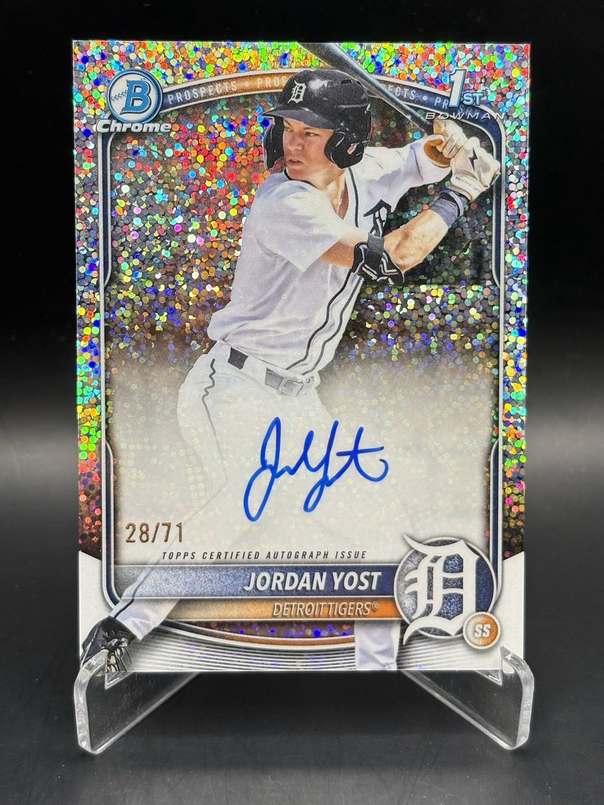 2025 Bowman Draft Chrome Jordan Yost 1st Prospect Auto Sparkle /71 Tigers