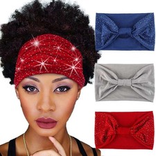 3 PCS Type E Wide Rhinestone Headbands Black Stretch Sport Yoga Turban