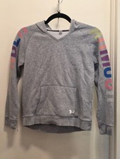 Under Armour Girls Youth Medium YMD ColdGear Gray Hoodie Rainbow Logo Pullover