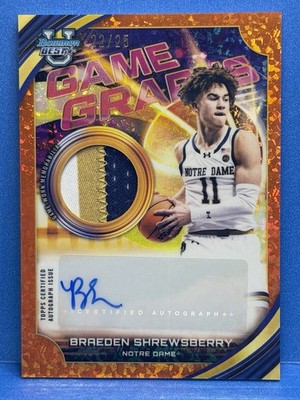 2025-26 Bowman Best U Game Graphs Orange Auto /25 Braeden Shrewsberry Notre Dame