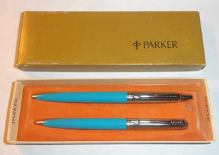 Vintage 1967 Parker Jotter ballpoint ink pen & Pencil Brite blue MIB