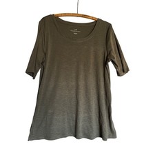 J Jill L Pima Cotton Scoop Neck Elbow Sleeve Tee Olive Green Casual Office Work