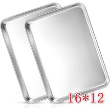 2PCS Stainless Steel Cookie Sheet Baking Pan Oven Tray Commercial Baking Sheet