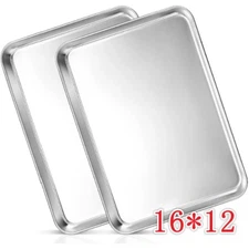 2PCS Stainless Steel Cookie Sheet Baking Pan Oven Tray Commercial Baking Sheet
