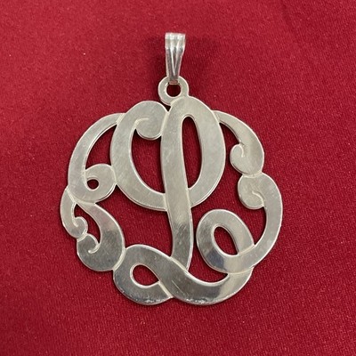 Sterling Silver 925 Basch Cursive  L  Initial Monogram Charm Pendant 