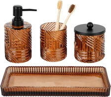 Bathroom Accessories Set,4 Pcs Amber Glass Bathroom Accessories Sets Complete wi