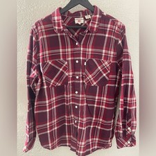Vintage Women's Levi's Burgundy Plaid Button Down Shirt Size XLARGE