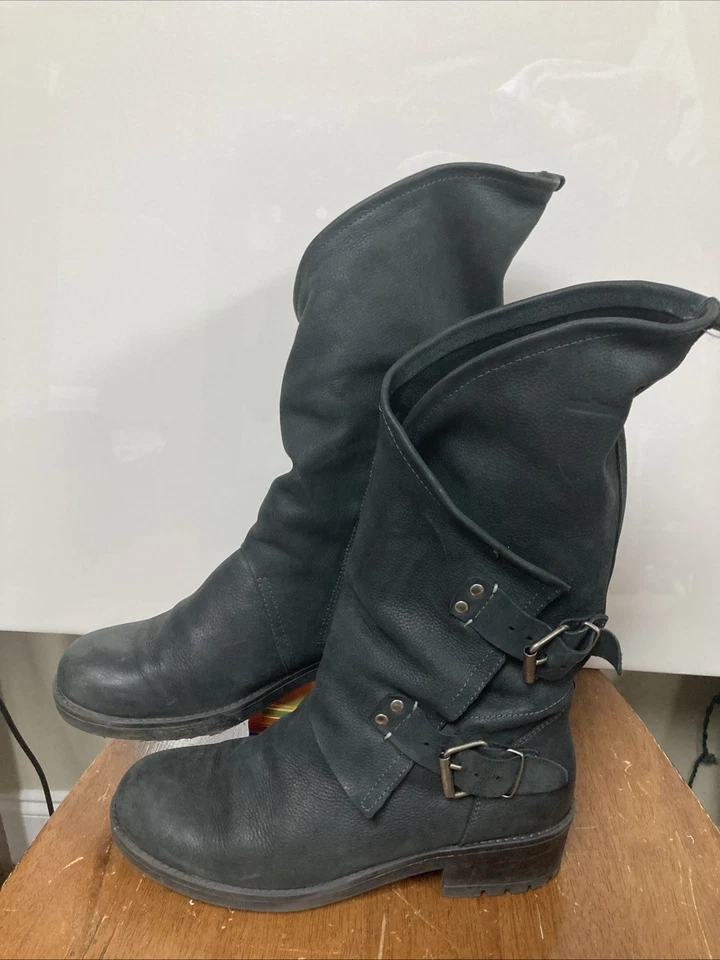 Coolway Alida Biker Pirate Boots Women size 41 US 10 Black Leather Made in Spain - Image 2 of 4