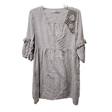 Zara Embroidered Beaded Puff Sleeve Dress ,Large, Front Hidden Pockets