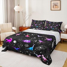 Dinosaur Silhouette Set Boys,Pink Tie Dye Dino Bed Sheets Girls Star Sun Moon...