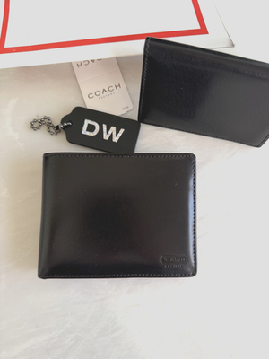 NWT COACH VINTAGE BLACK WATER BUFFALO LEATHER BIFOLD ID REMOVABLE