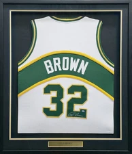 Seattle Supersonics Downtown Fred Brown Signed Framed White Jersey MCS Holo