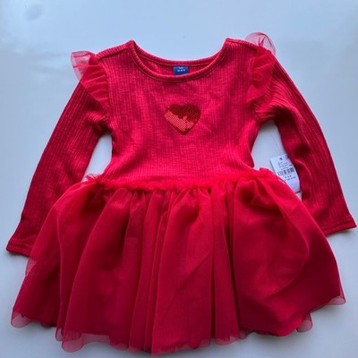 Old Navy Girl's Red Heart Embellishment TUTU long Sleeve Sz 12-18 M NWT
