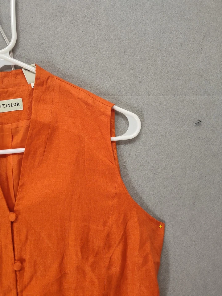 Chaqueta para mujer Ann Taylor 12 naranja mezcla de lino sin mangas cuello en V chaleco con botones Foto 3 de 4