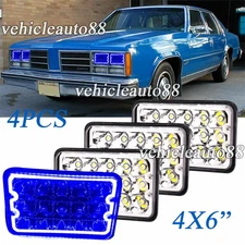 4Pcs Fit Oldsmobile Delta 88 1976-86 4x6'' LED Headlights Hi-Lo Blue Angel Eyes