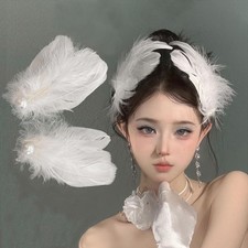 Halloween White Pearl Ostrich Hair Clips, 2 Pieces, White Swan Feather Hair Pins