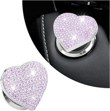 Push Start Button Cover with Rhinestone, Heart Push to Start Button Cover Purple