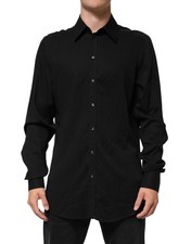 Dolce & Gabbana Black Viscose Long Sleeve Formal Dress Men's Shirt Authentic