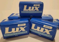 Vintage LUX soap Lot of 8 90 G Bars White Unilever Canada Blue Stripe Paper Wrap