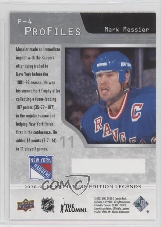 2020-21 Upper Deck SP Signature Edition Legends Profiles Mark Messier #P-4 HOF - Image 2 of 2