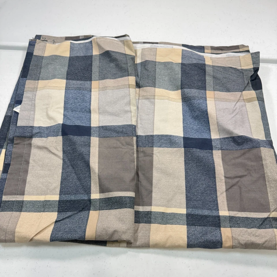 vintage wamsutta full flat sheet gray blue plaid usa cotton blend y2k 90s - Image 2 of 4