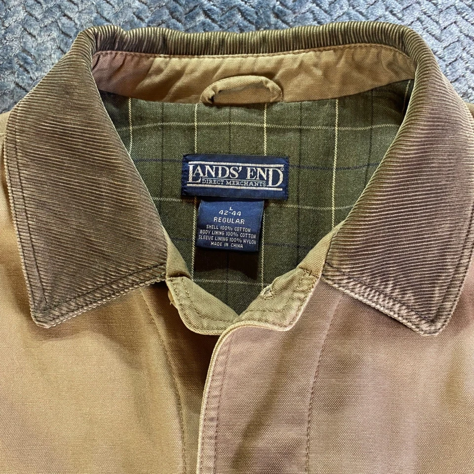 Lands End Men Tan Barn Chore Field Jacket L Regular Cotton Corduroy Collar Lined - Image 3 of 4