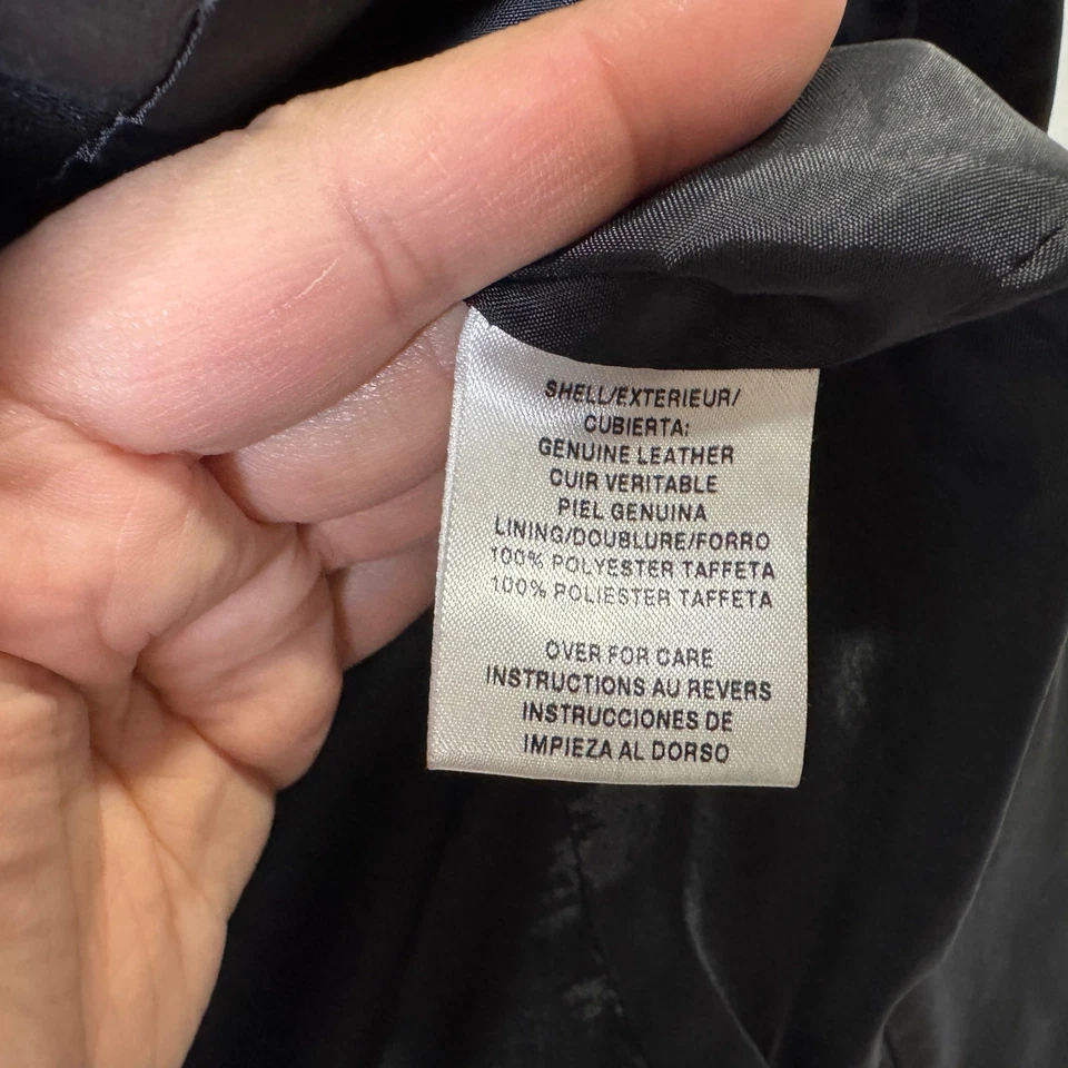 Chaqueta de Cuero Negra De Colección Para Mujer Talla L Cremallera Completa Cuero Genuino Informal Esquina Foto 4 de 4