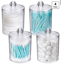 Bathroom Organizer Acrylic Qtip Holder Cotton Ball Swab Storage Container 4 Pack