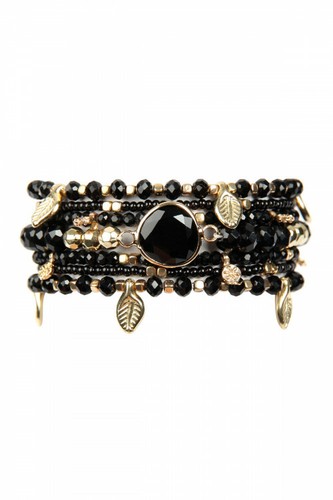 Black Leaf Charm Bracelet Set Stretch Boho - 第 1/2 張圖片