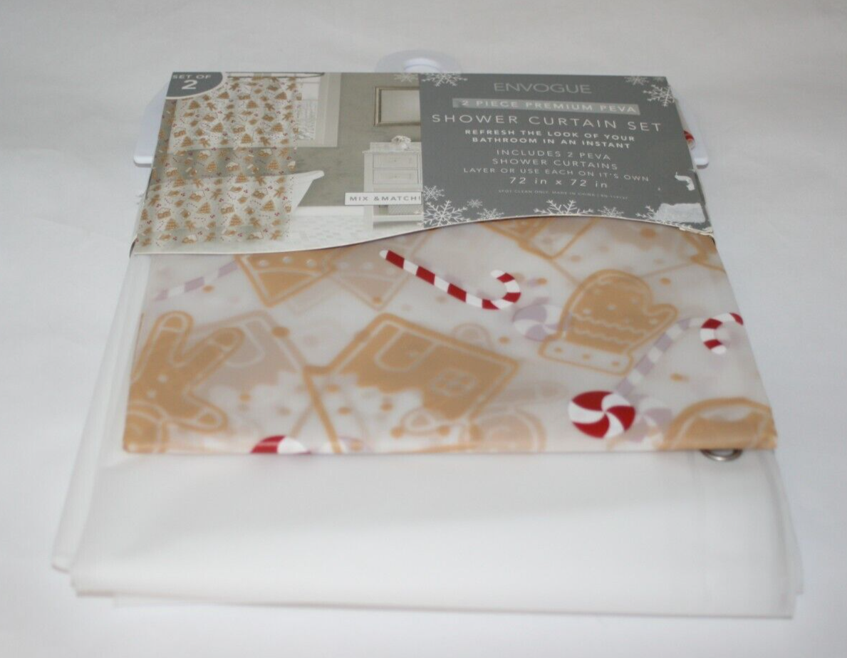 Envogue 2 Piece Premium Peva Shower Curtain Set Holiday Candy Cane 72