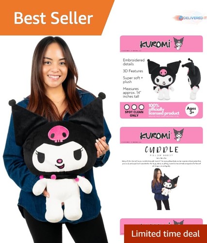 Kuromi Cuddle Pillow Polyester 17" Soft Plush Decorative Toy Gift for Fans