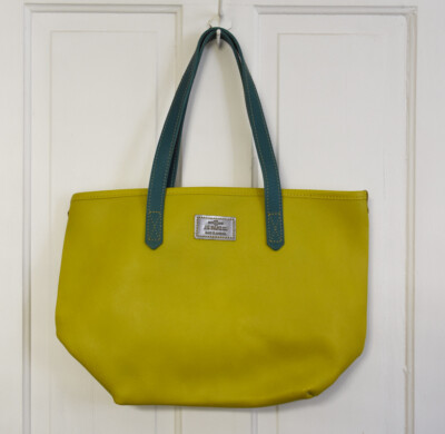 Hulme Mia Limited ed Tote Bag, Large, Yellow w/ Aqua Handles, Pockets  READ